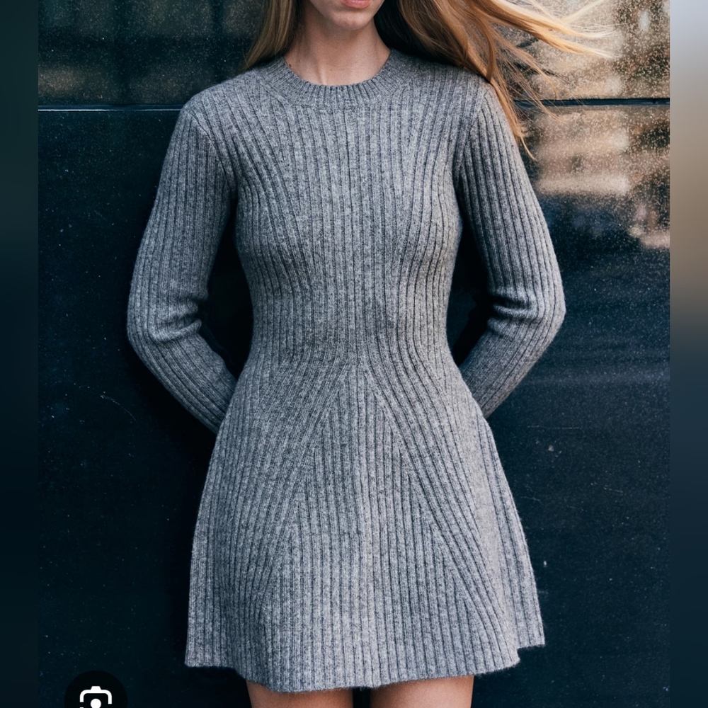 H&M Viral Gray Ribbed Knit Dress Gray Size Medium